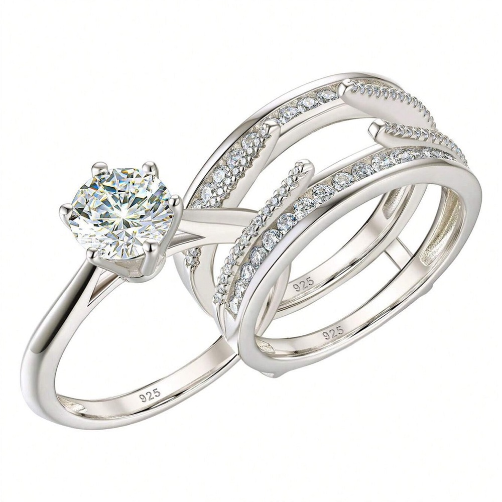 NWT-Vintage Cathedral Wedding Band Enhancer Set .925 Sterling Silver.